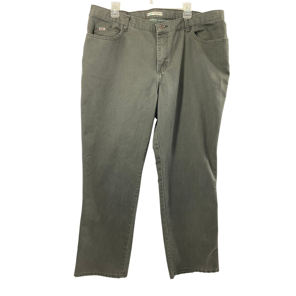 Lee Jeans Womens Plus 22W Relaxed Straight Leg Olive Green Stretch Casual Pants